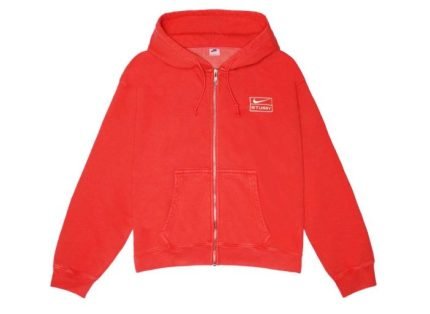 Nike x Stussy Full-Zip Pigment Dyed Fleece Hoodie Habanelo Red